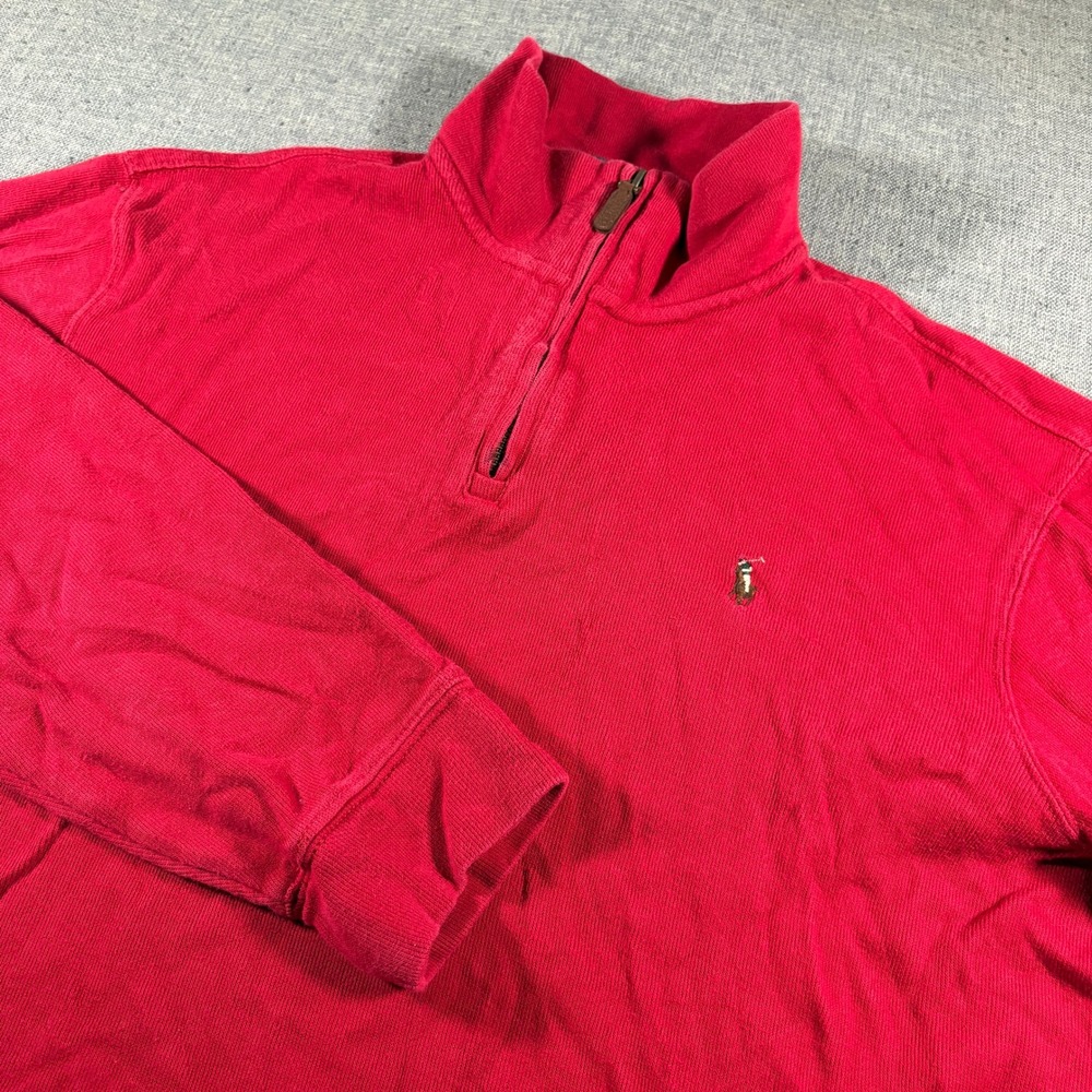 Polo Ralph Lauren Quarter Zip Pullover Mens L Red Estate Rib Cotton Mock Neck